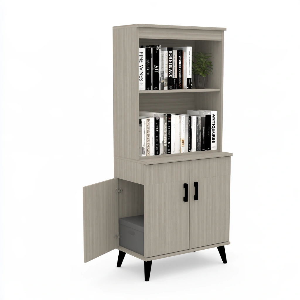 Boekenkast van hout, kleur grijs
